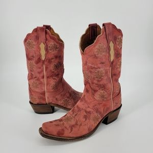 Lucchese western cowboy boot pink floral embroidery 9